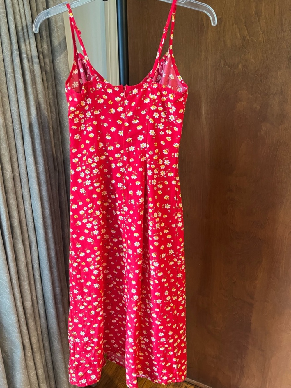 Red Floral Slip Dress with Tie Front - Women Intimates & Sleepwear - Picture 4 of 4